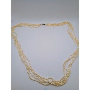 Vintage Rice Pearl 4 Strand Necklace With Silver Clasp - No Mark